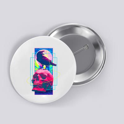 Vaporwave Skull & Crow Halloween Retro Aesthetic Art Button