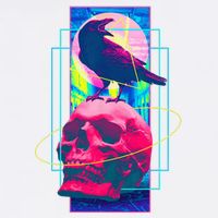 Vaporwave Skull & Crow Halloween Retro Aesthetic Art 11oz C Handle Ceramic Mug