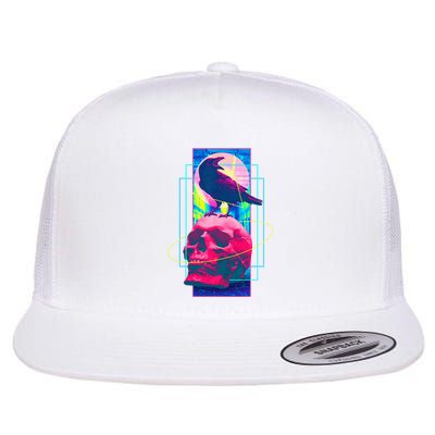 Vaporwave Skull & Crow Halloween Retro Aesthetic Art Flatbill Hat