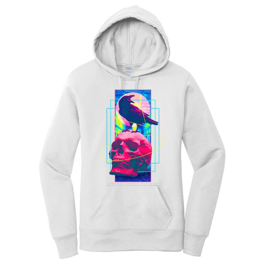 Vaporwave Skull & Crow Halloween Retro Aesthetic Art Women's Pullover Hoodie