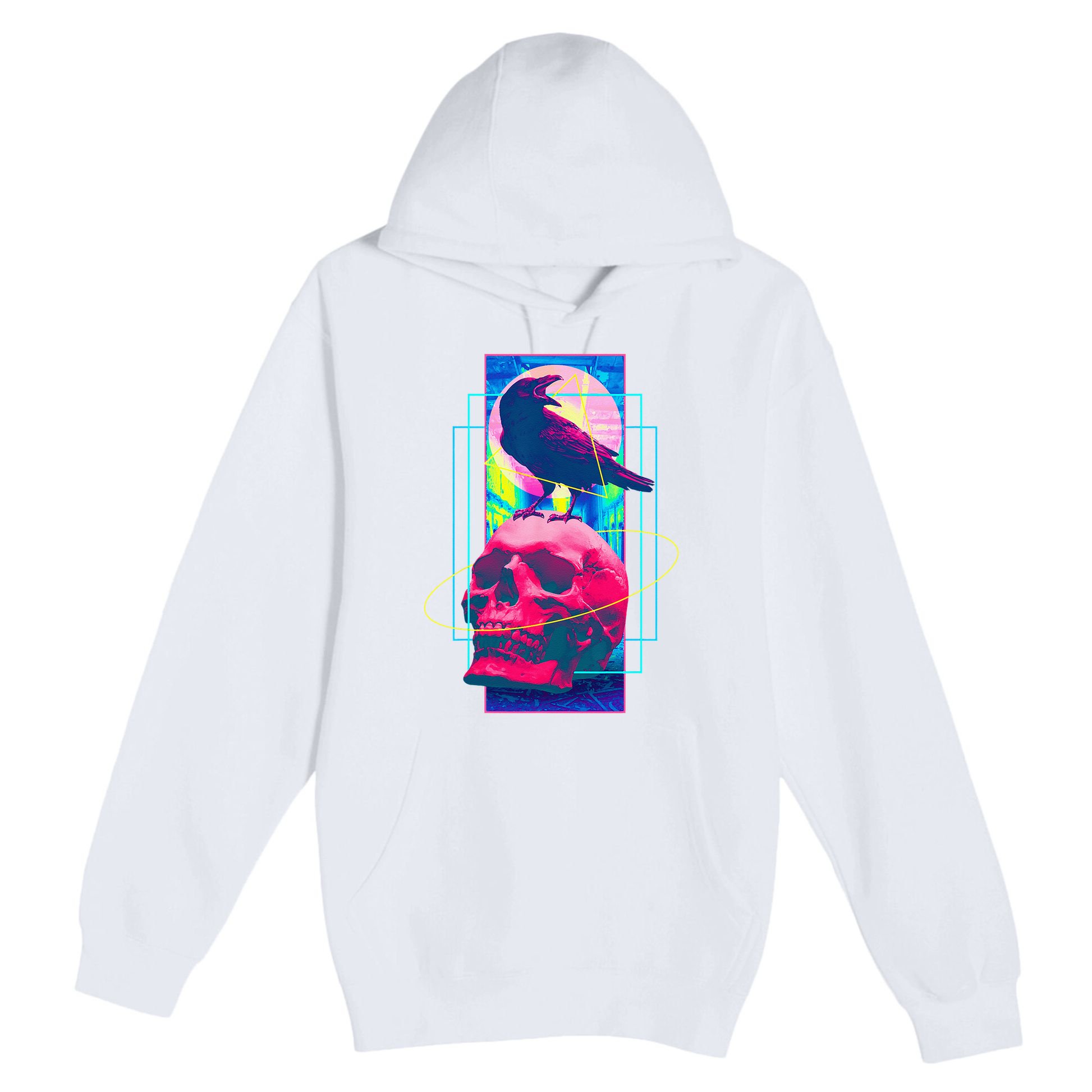 Vaporwave Skull & Crow Halloween Retro Aesthetic Art Premium Pullover Hoodie