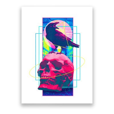 Vaporwave Skull & Crow Halloween Retro Aesthetic Art Poster