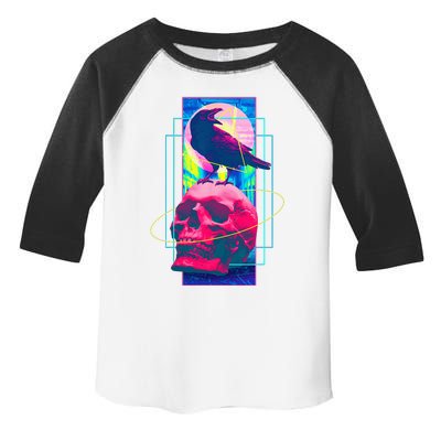 Vaporwave Skull & Crow Halloween Retro Aesthetic Art Toddler Fine Jersey T-Shirt