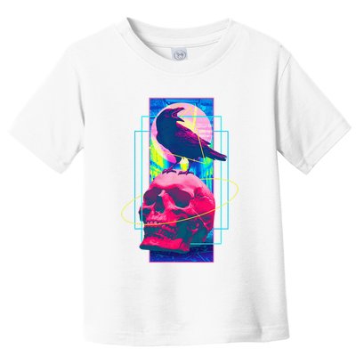 Vaporwave Skull & Crow Halloween Retro Aesthetic Art Toddler T-Shirt