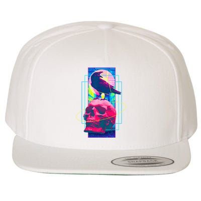 Vaporwave Skull & Crow Halloween Retro Aesthetic Art Wool Snapback Cap