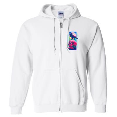 Vaporwave Skull & Crow Halloween Retro Aesthetic Art Full Zip Hoodie
