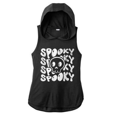 Vintage Spooky Creepy Ghost Skull Halloween Ladies PosiCharge Tri-Blend Wicking Draft Hoodie Tank