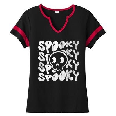 Vintage Spooky Creepy Ghost Skull Halloween Ladies Halftime Notch Neck Tee