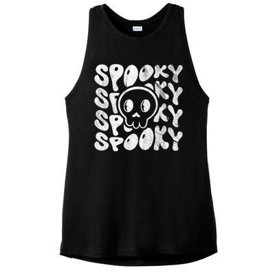 Vintage Spooky Creepy Ghost Skull Halloween Ladies PosiCharge Tri-Blend Wicking Tank