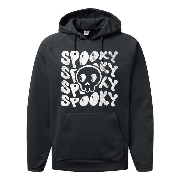 Vintage Spooky Creepy Ghost Skull Halloween Performance Fleece Hoodie