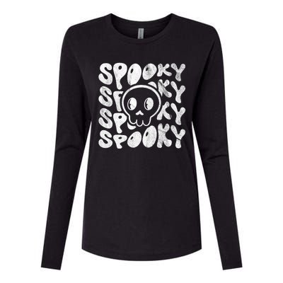 Vintage Spooky Creepy Ghost Skull Halloween Womens Cotton Relaxed Long Sleeve T-Shirt