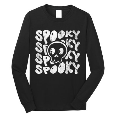 Vintage Spooky Creepy Ghost Skull Halloween Long Sleeve Shirt