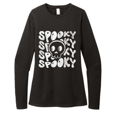 Vintage Spooky Creepy Ghost Skull Halloween Womens CVC Long Sleeve Shirt