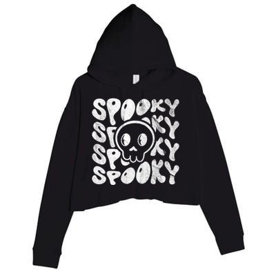 Vintage Spooky Creepy Ghost Skull Halloween Crop Fleece Hoodie