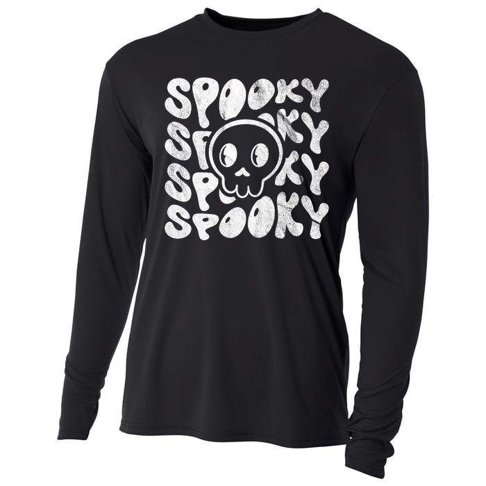 Vintage Spooky Creepy Ghost Skull Halloween Cooling Performance Long Sleeve Crew