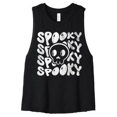 Vintage Spooky Creepy Ghost Skull Halloween Women's Racerback Cropped Tank