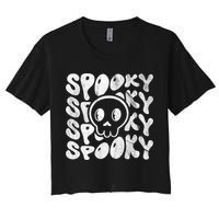 Vintage Spooky Creepy Ghost Skull Halloween Women's Crop Top Tee