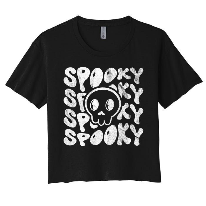 Vintage Spooky Creepy Ghost Skull Halloween Women's Crop Top Tee