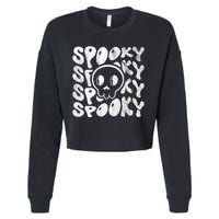 Vintage Spooky Creepy Ghost Skull Halloween Cropped Pullover Crew