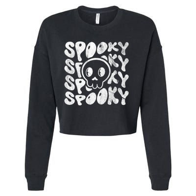 Vintage Spooky Creepy Ghost Skull Halloween Cropped Pullover Crew