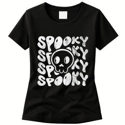 Vintage Spooky Creepy Ghost Skull Halloween Womens T-Shirt