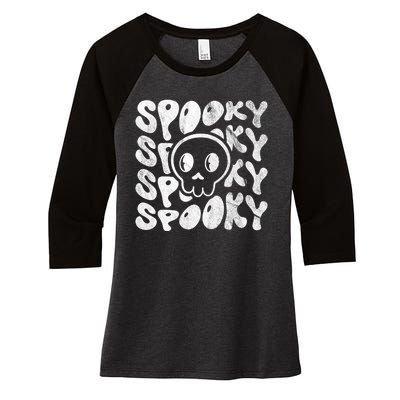 Vintage Spooky Creepy Ghost Skull Halloween Women's Tri-Blend 3/4-Sleeve Raglan Shirt