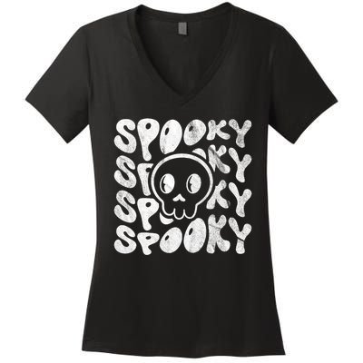 Vintage Spooky Creepy Ghost Skull Halloween Women's V-Neck T-Shirt