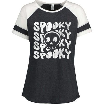 Vintage Spooky Creepy Ghost Skull Halloween Enza Ladies Jersey Colorblock Tee