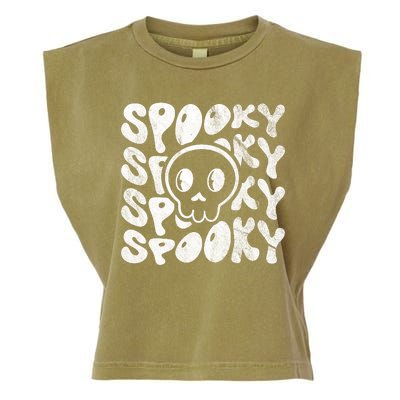 Vintage Spooky Creepy Ghost Skull Halloween Garment-Dyed Women's Muscle Tee