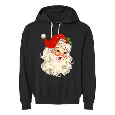 Vintage Santa Claus Face Christmas Xmas Santa Claus  Garment-Dyed Fleece Hoodie