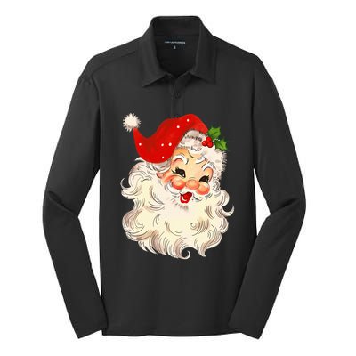 Vintage Santa Claus Face Christmas Xmas Santa Claus  Silk Touch Performance Long Sleeve Polo