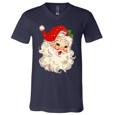 Vintage Santa Claus Face Christmas Xmas Santa Claus  V-Neck T-Shirt