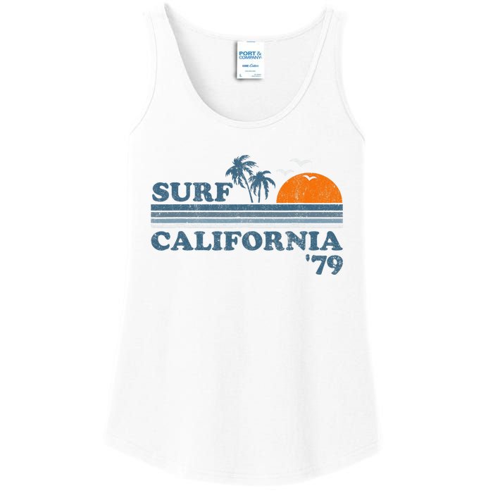 Vintage Surf California Beach Retro Sunset Surf 70's Gift Ladies Essential Tank