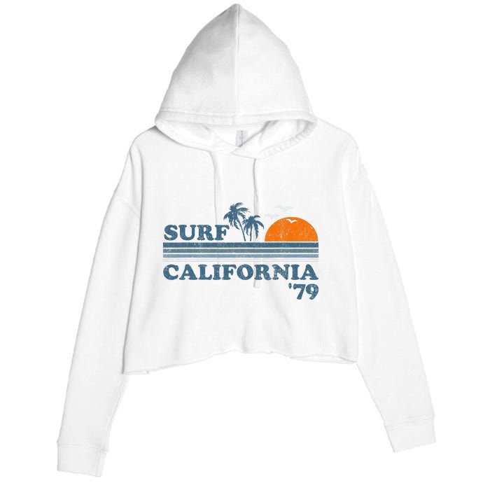 Vintage Surf California Beach Retro Sunset Surf 70's Gift Crop Fleece Hoodie