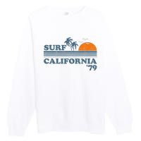 Vintage Surf California Beach Retro Sunset Surf 70's Gift Premium Crewneck Sweatshirt