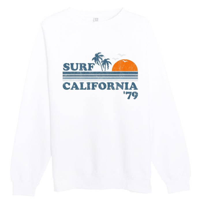 Vintage Surf California Beach Retro Sunset Surf 70's Gift Premium Crewneck Sweatshirt