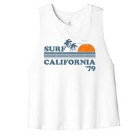 Vintage Surf California Beach Retro Sunset Surf 70's Gift Women's Racerback Cropped Tank