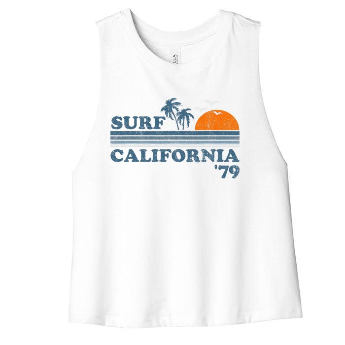 Vintage Surf California Beach Retro Sunset Surf 70's Gift Women's Racerback Cropped Tank