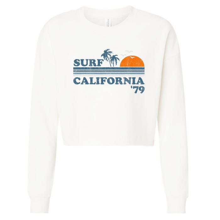 Vintage Surf California Beach Retro Sunset Surf 70's Gift Cropped Pullover Crew