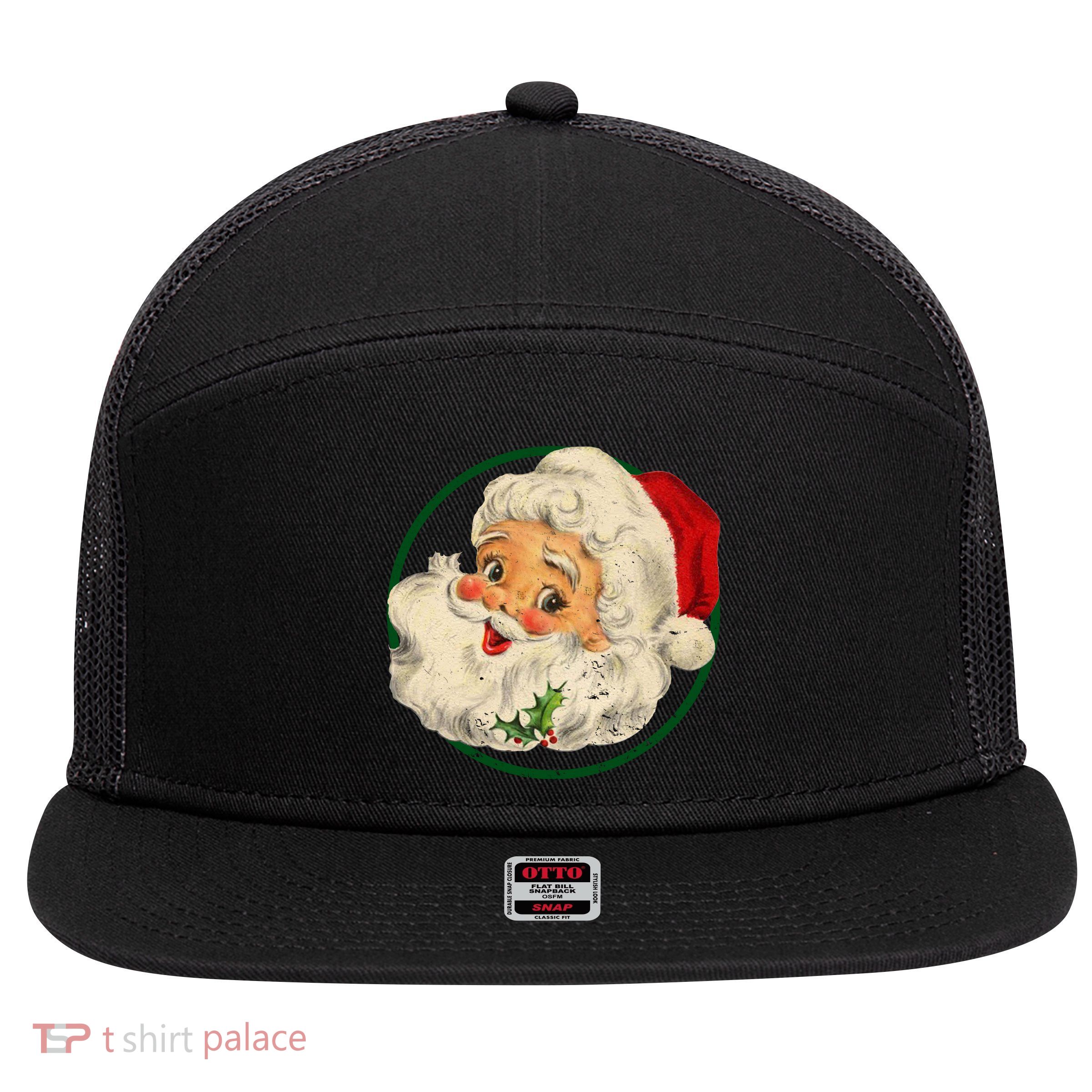 Vintage Santa Claus Christmas Gift 7 Panel Mesh Trucker Snapback Hat