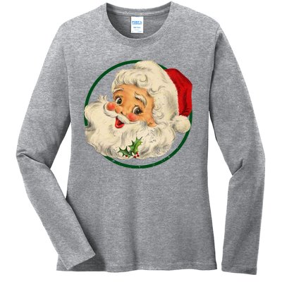 Vintage Santa Claus Christmas Gift Ladies Long Sleeve Shirt