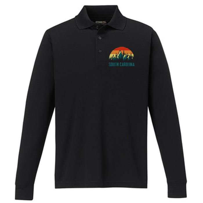 Vintage South Carolina Mountains Nature Hiking Retro Style Performance Long Sleeve Polo