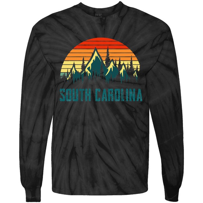 Vintage South Carolina Mountains Nature Hiking Retro Style Tie-Dye Long Sleeve Shirt