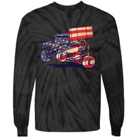 Vintage Sprint Car American Flag Funny Racer Racing Tie-Dye Long Sleeve Shirt