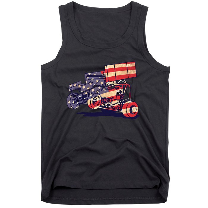 Vintage Sprint Car American Flag Funny Racer Racing Tank Top