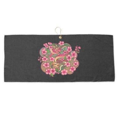 Vintage Springtime Cherry Blossom Sakura Flowers Dragon Large Microfiber Waffle Golf Towel