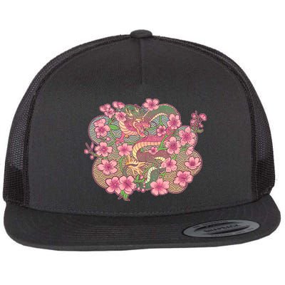 Vintage Springtime Cherry Blossom Sakura Flowers Dragon Flatbill Hat