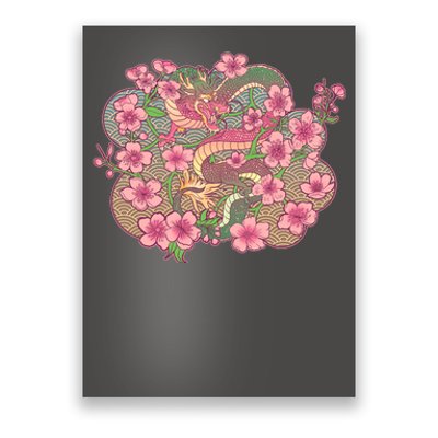 Vintage Springtime Cherry Blossom Sakura Flowers Dragon Poster