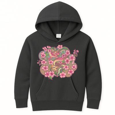 Vintage Springtime Cherry Blossom Sakura Flowers Dragon Kids Hoodie