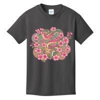 Vintage Springtime Cherry Blossom Sakura Flowers Dragon Kids T-Shirt